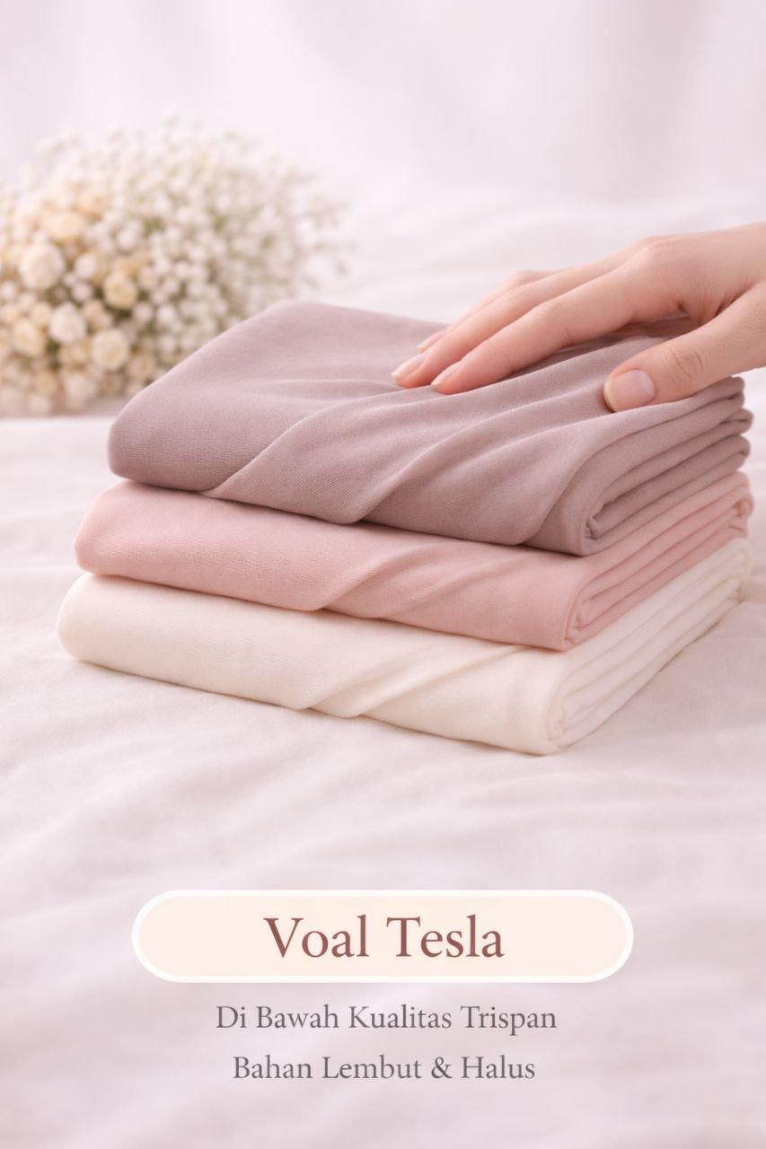 Voal premium dengan kualitas sedikit lebih rendah dari Trispan dan Ultrafine, tetap ringan, adem, lembut, dan flowy.